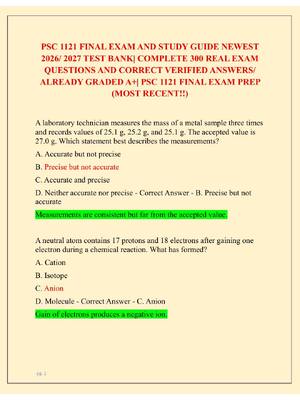 Preview of PSC 1121 FINAL EXAM AND STUDY GUIDE NEWEST  2026/ 2027 TEST BANK| COMPLETE 300 REAL EXAM