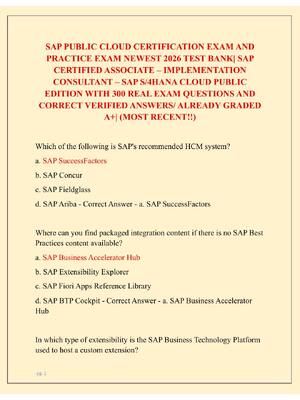 Preview of SAP PUBLIC CLOUD CERTIFICATION EXAM AND  PRACTICE EXAM NEWEST 2026 TEST BANK| SAP  CERTIFI