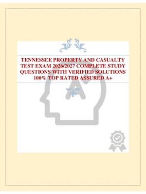 Preview of TENNESSEE PROPERTY AND CASUALTY TEST EXAM 2026/2027 COMPLETE STUDY QUESTIONS WITH VERIFIED