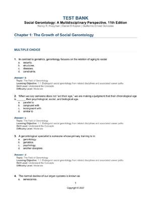 Preview of Social Gerontology: A Multidisciplinary Perspective 11th Edition Hooyman Test Bank