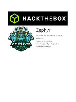 Preview of HACK THE BOX Zephyr | Zephyr is an intermediate level real-world enterprise environment that features a wide range of modern Active Directory flaws and misconfigurations.