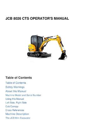 Preview of JCB 8025ZTS, 8026CTS, 8030ZTS, 8035ZTS Mini Compact Excavator Operator Manual