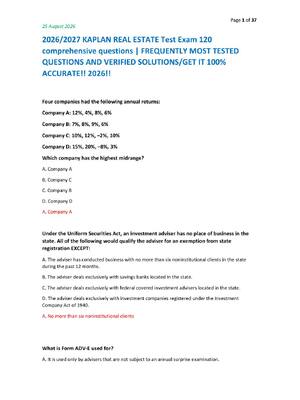 Preview of KAPLAN Test Exam 120 comprehensive questions | FREQUENTLY MOST TESTED QUESTIONS AND VERIFIED SOLUTIONS/GET IT 100% ACCURATE!! 2026!!