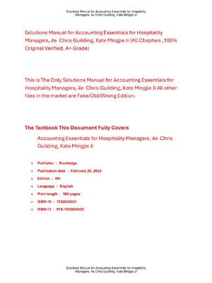 Preview of Solutions Manual for Accounting Essentials for Hospitality Managers 4th Edition BY Chris G