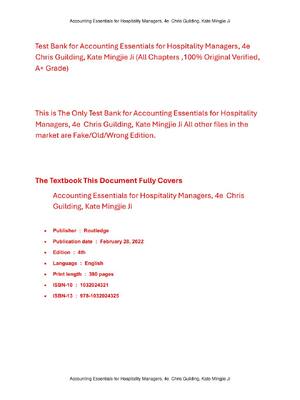 Preview of Test Bank for Accounting Essentials for Hospitality Managers 4th Edition By Chris Guilding