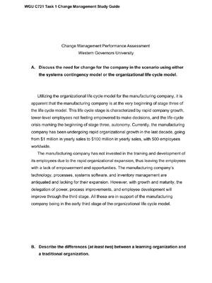 Preview of WGU C721 Task 1 Change Management Study Guide! ALREADY RATED A+