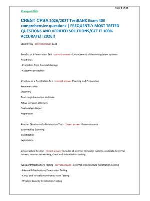 Preview of CREST CPSA 2026/2027 TestBANK Exam 400 comprehensive questions | FREQUENTLY MOST TESTED QU