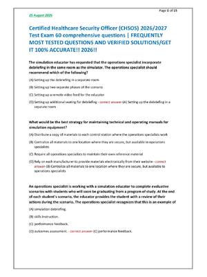 Preview of Certified Healthcare Security Officer (CHSOS) 2026/2027 Test Exam 60 comprehensive questio