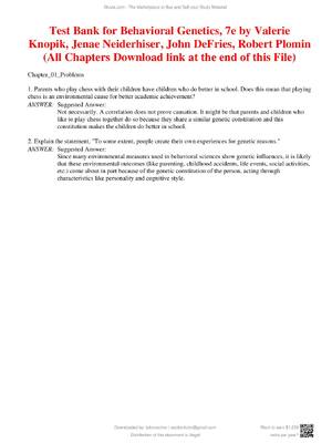 Preview of Test Bank for Behavioral Genetics, 7 edition  by Valerie Knopik, Jenae Neiderhiser, John DeFries, Robert Plomin