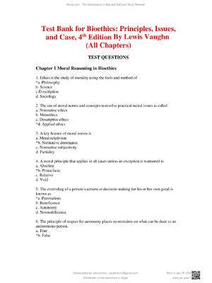 Preview of Test Bank for Bioethics, Principles, Issues, and Case, 4th Edition By Lewis Vaughn
