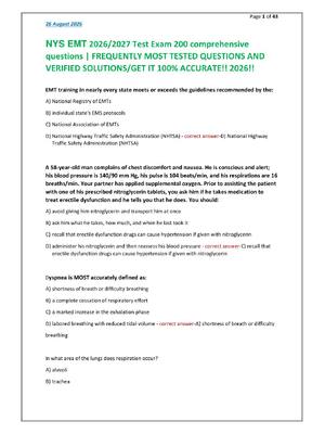 Preview of NYS EMT 2026/2027 Test Exam 200 comprehensive  questions | FREQUENTLY MOST TESTED QUESTION