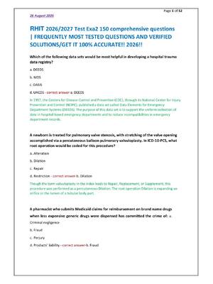 Preview of RHIT 2026/2027 Test Exa2 150 comprehensive  questions | FREQUENTLY MOST TESTED QUESTIONS A