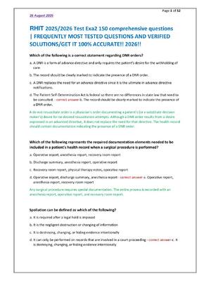 Preview of RHIT 2025/2026 Test Exa2 150 comprehensive questions | FREQUENTLY MOST TESTED QUESTIONS AN