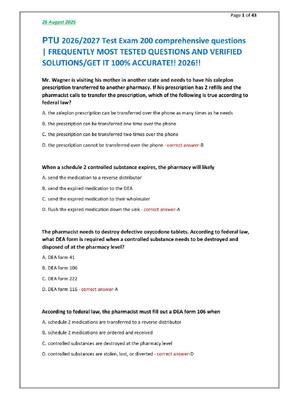 Preview of PTU 2026/2027 Test Exam 200 comprehensive  questions | FREQUENTLY MOST TESTED QUESTIONS AN