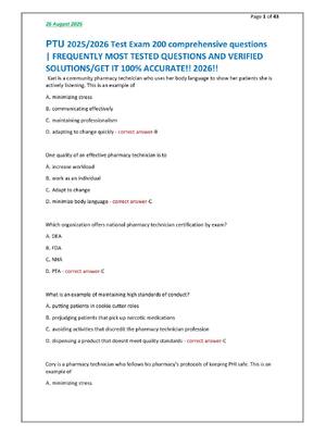 Preview of PTU 2025/2026 Test Exam 200 comprehensive questions | FREQUENTLY MOST TESTED QUESTIONS AND
