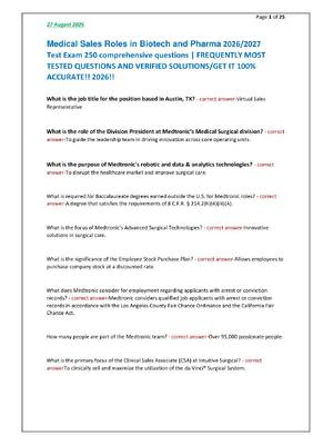 Preview of Medical Sales Roles in Biotech and Pharma 2026/2027  Test Exam 250 comprehensive questions