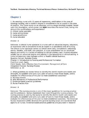 Preview of Test Bank for Fundamentals of Nursing, 10th Edition by Carol R. Taylor