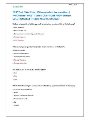 Preview of PHP Test FINAL Exam 100 comprehensive questions |  FREQUENTLY MOST TESTED QUESTIONS AND VE
