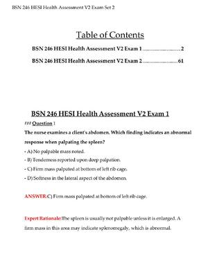 Preview of BSN 246 HESI Health Assessment V2 Exam Set 2 Questions and Answers! 100% CORRECT ANSWERS A