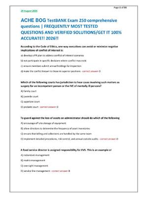 Preview of ACHE BOG TestBANK Exam 250 comprehensive  questions | FREQUENTLY MOST TESTED  QUESTIONS AN