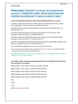 Preview of Radiography 2026/2027 Test Exam 150 comprehensive  questions | FREQUENTLY MOST TESTED QUESTIONS AND  VERIFIED SOLUTIONS/GET IT 100% ACCURATE!! 2026!!