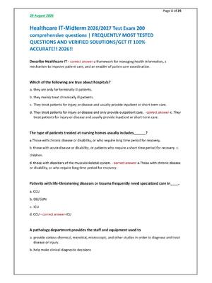 Preview of Healthcare IT-Midterm 2026/2027 Test Exam 200  comprehensive questions | FREQUENTLY MOST TESTED  QUESTIONS AND VERIFIED SOLUTIONS/GET IT 100%  ACCURATE!! 2026!!