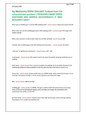 Preview of Ag Mechanics EOPA 2026/2027 Testbank Exam 150 comprehensive questions | FREQUENTLY MOST TE