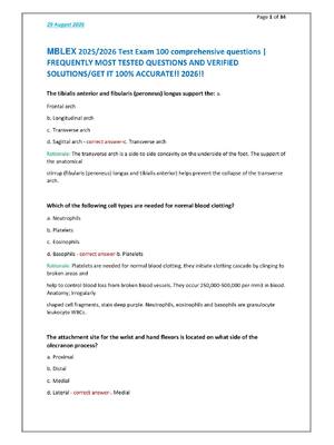 Preview of MBLEX 2025/2026 Test Exam 100 comprehensive questions | FREQUENTLY MOST TESTED QUESTIONS A