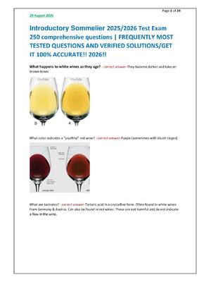 Preview of Introductory Sommelier 2026/2027 Test Exam  250 comprehensive questions | FREQUENTLY MOST
