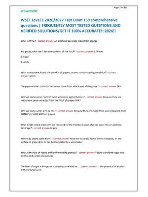 Preview of WSET Level 1 2026/2027 Test Exam 150 comprehensive questions | FREQUENTLY MOST TESTED QUES