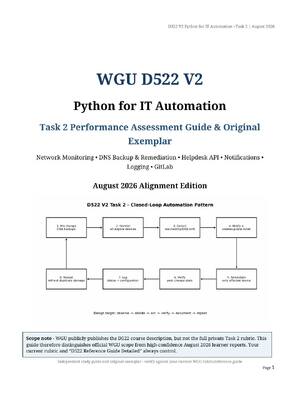 Preview of WGU D522 V2 Task 2 Performance Assessment Guide | Python Network Monitoring, DNS Backup &