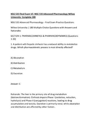 Preview of NSG 533 Final Exam V3  NSG 533 Advanced Pharmacology Wilkes University  Complete