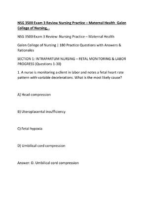 Preview of NSG 3500 Exam 3 Review Nursing Practice – Maternal Health  Galen College of Nursing, .