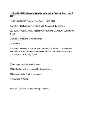 Preview of NSG 3500 EXAM 3 Practice Test Bank Complete Practice Test –  2026-2027.
