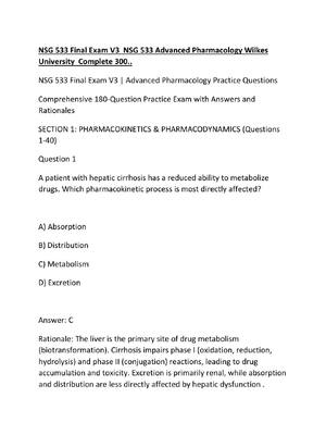 Preview of NSG 533 Final Exam V3  NSG 533 Advanced Pharmacology Wilkes University  Complete 300
