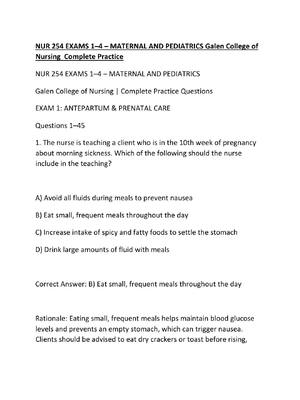 Preview of NUR 254 EXAMS 1–4 – MATERNAL AND PEDIATRICS Galen College of Nursing  Complete Practice