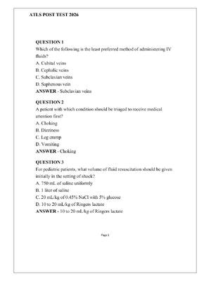 Preview image for ATLS POST TEST 2026 VERIFIED QUESTIONS AND ANSWERS! 100% CORRECT ANSWERS ALREADY RATED A+