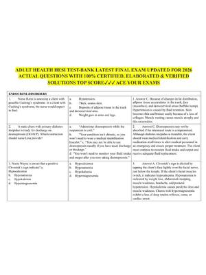 Preview of ADULT HEALTH HESI TEST-BANK LATEST FINAL EXAM UPDATED FOR 2026  ACTUAL QUESTIONS WITH 100% CERTIFIED, ELABORATED &amp; VERIFIED  SOLUTIONS TOP SCORE✓✓✓ ACE YOUR EXAMS