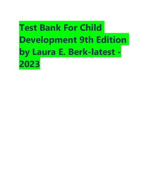 Preview of Test Bank For Child  Development 9th Edition  by Laura E. Berk LATEST 2026-2027