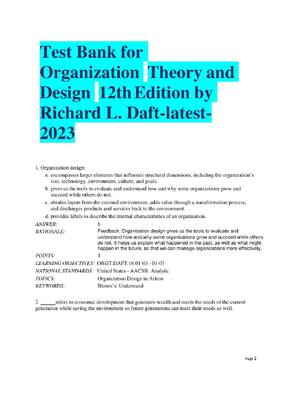 Preview of Test Bank for   Organization  Theory and  Design  12th Edition by   Richard L. Daft-latest 2026