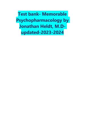 Preview of Test bank- Memorable  Psychopharmacology by  Jonathan Heldt, M.D-  updated-2026