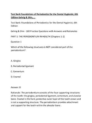 Preview of Test Bank Foundations of Periodontics for the Dental Hygienist