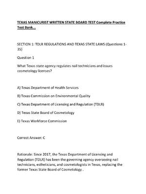 Preview of TEXAS MANICURIST WRITTEN STATE BOARD TEST Complete Practice Test Bank