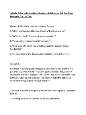 Preview of Seidel's Guide to Physical Examination 9th Edition — Ball Test Bank Complete Practice Test