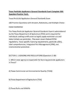 Preview image for Texas Pesticide Applicators General Standards Exam Complete 300