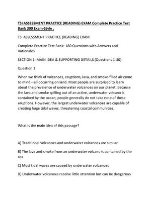 Preview of TSI ASSESSMENT PRACTICE (READING) EXAM Complete Practice Test Bank 300 Exam-Style .