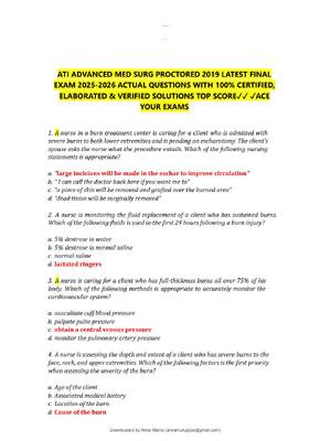 Preview of ATI ADVANCED MED SURG PROCTORED 2019 LATEST FINAL  EXAM 2025-2026 ACTUAL QUESTIONS WITH 100% CERTIFIED,  ELABORATED &amp; VERIFIED SOLUTIONS TOP SCORE✓✓ ✓ACE  YOUR EXAMS