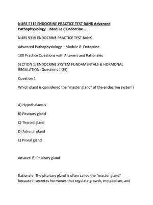 Preview of NURS 5315 ENDOCRINE PRACTICE TEST BANK Advanced Pathophysiology