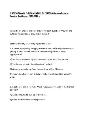 Preview of NUR198 EXAM 4 FUNDAMENTALS OF NURSING Comprehensive Practice Test Bank