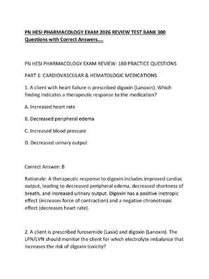 Preview of PN HESI PHARMACOLOGY EXAM 2026 REVIEW TEST BANK 300 Questions with Correct Answers